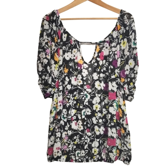 Torrid Sheer Floral Top 3XL Black Keyhole Surplice Back Blouse - Picture 1 of 6